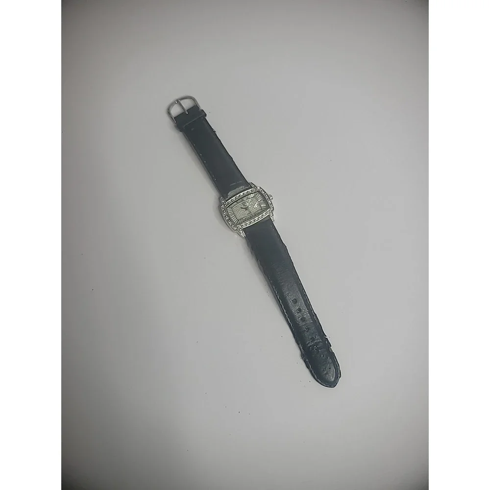 Vintage NY&CO Wristwatch Watch Silver Tone Sparkle Black Band Jewelry